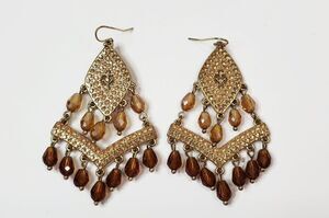 Gold Tone Rhinestone Dangle Drop Bead Earrings